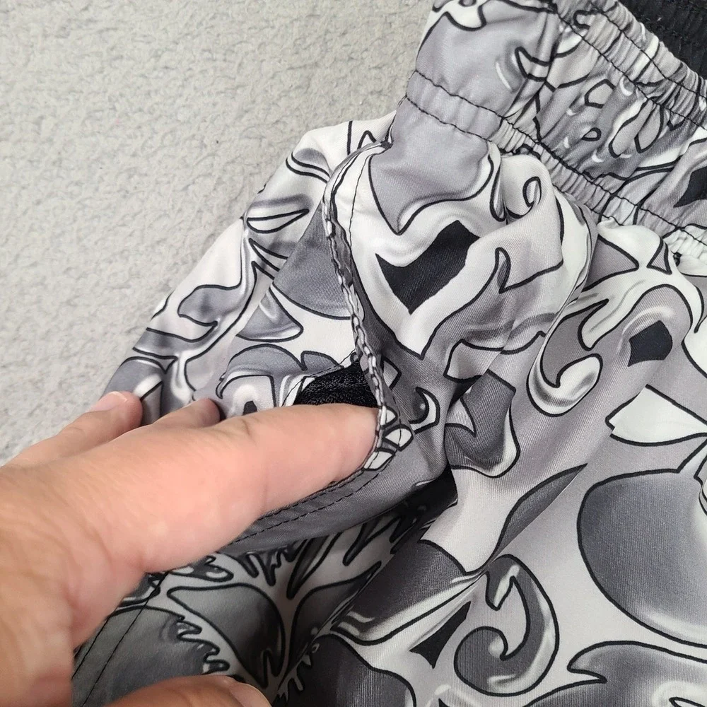 Nike Mens XL Swim Trunks Gray White Floral Hibiscus Board Shorts Red Swoosh Logo